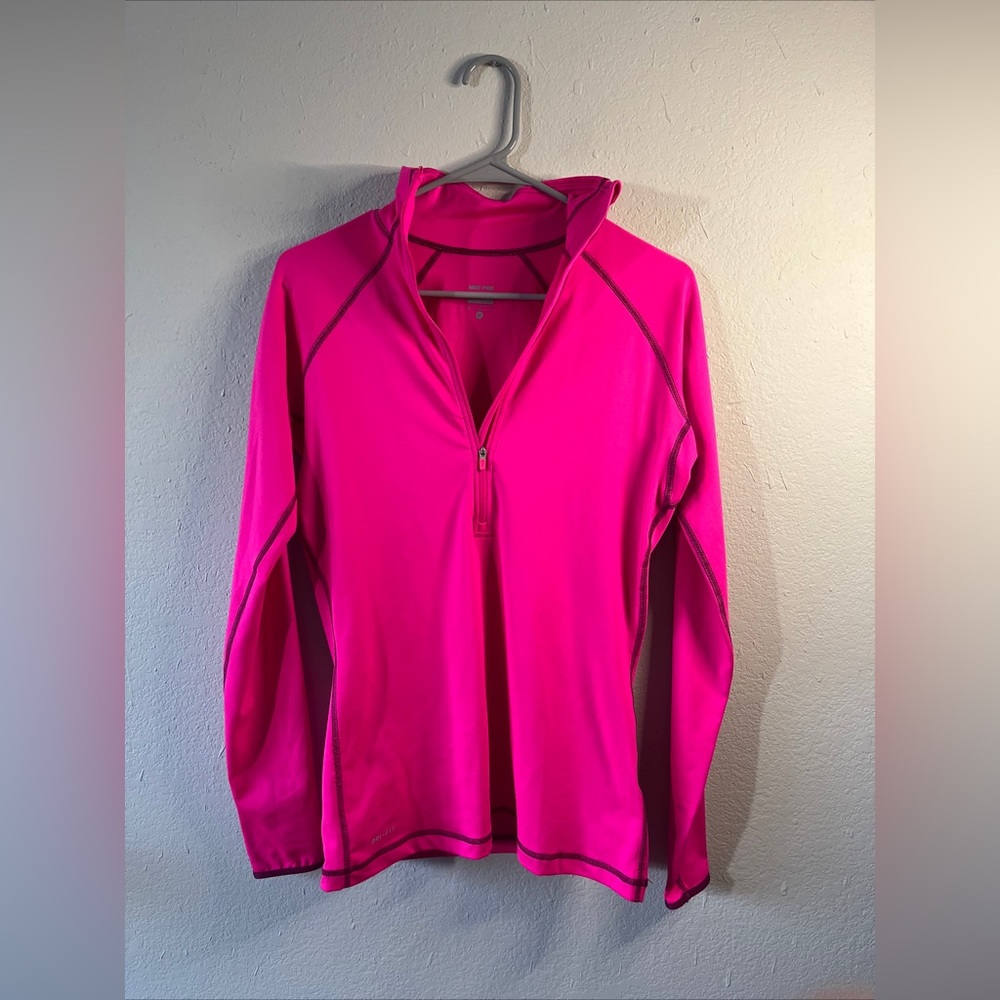 Nike Pro Fitted Women's Small Dri Fit 1/2 Zip Outdoors Running Jacket Pink